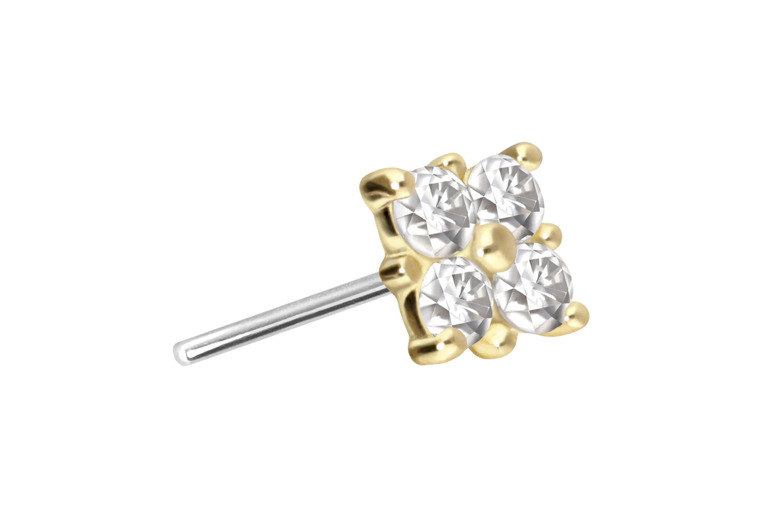 14 Karat Gold Aufsatz mit Titan Push Pin MOISSANIT-RECHTECK von Piercingline